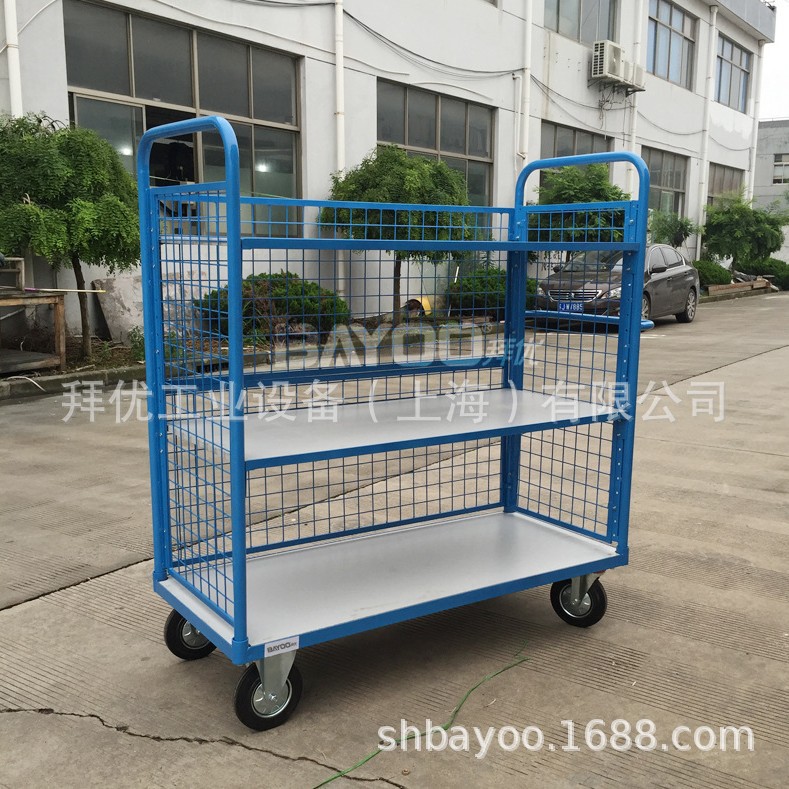 BAYOO/拜优 隔板架推车三层木板手推车物流台车网格手推车