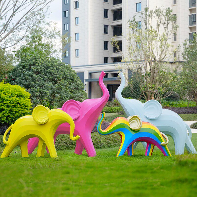 户外大型几何抽象大象玻璃纤维雕塑花园社区草坪装饰落地式摆件