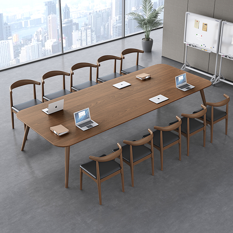 简易实木会议桌长方形工作台商用大板木桌子长条桌简约现代办公桌