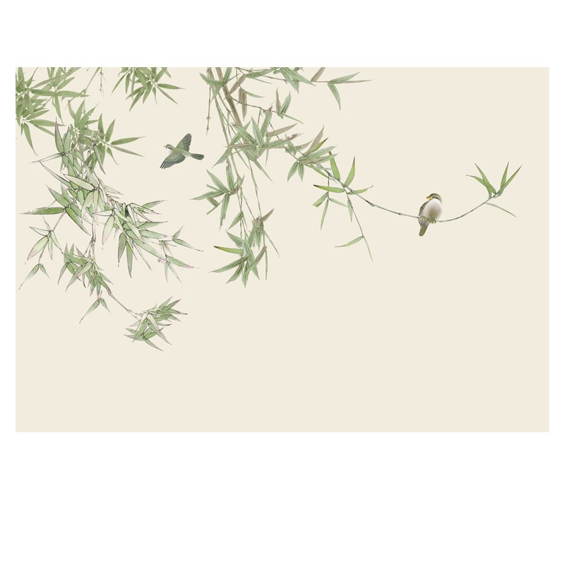 新中式淡雅竹子花鸟客厅电视背景墙壁布卧室书房酒店民宿墙纸壁画