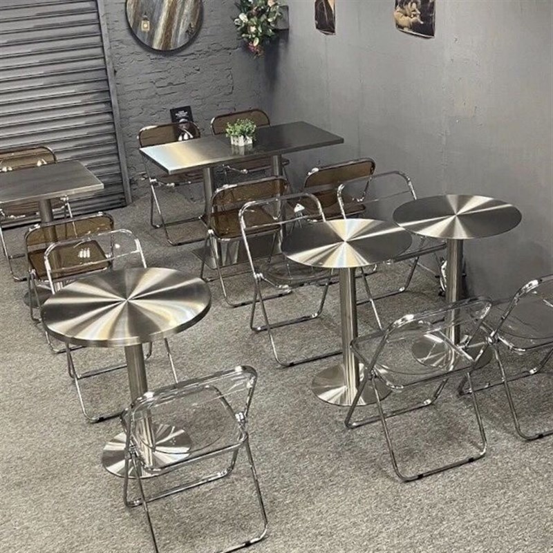 定制工业风不锈钢桌子正方形阳台金属洽谈铁艺网红咖啡店餐厅桌椅
