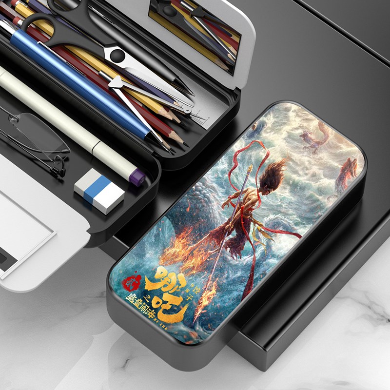 哪吒之魔童闹海铅笔盒男女小学生双层耐摔笔袋多功能大容量文具盒