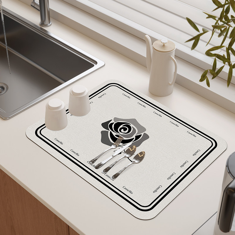 奶油风厨房台面沥水垫吸水垫卫生间洗手台牙刷杯碗筷盘碟垫子家用