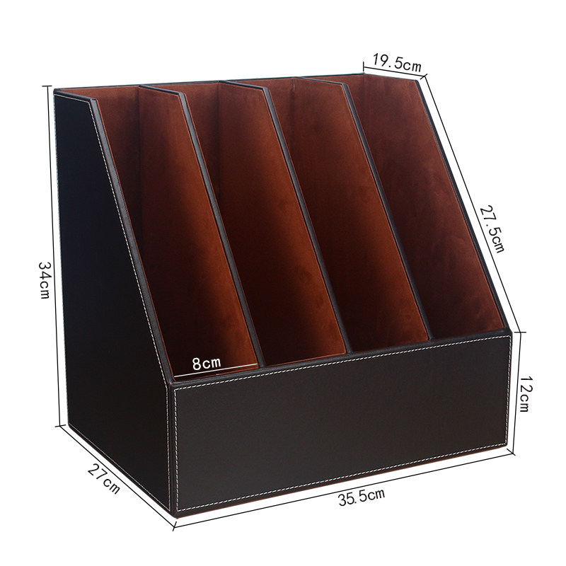 皮革办公室用品桌面收纳盒 多层书立资料文件架座整理置物架木质