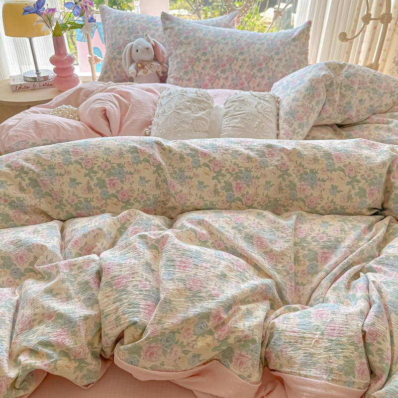 a类全棉四件套双层纱布床品2025新款被套床单宿舍学生三件套4