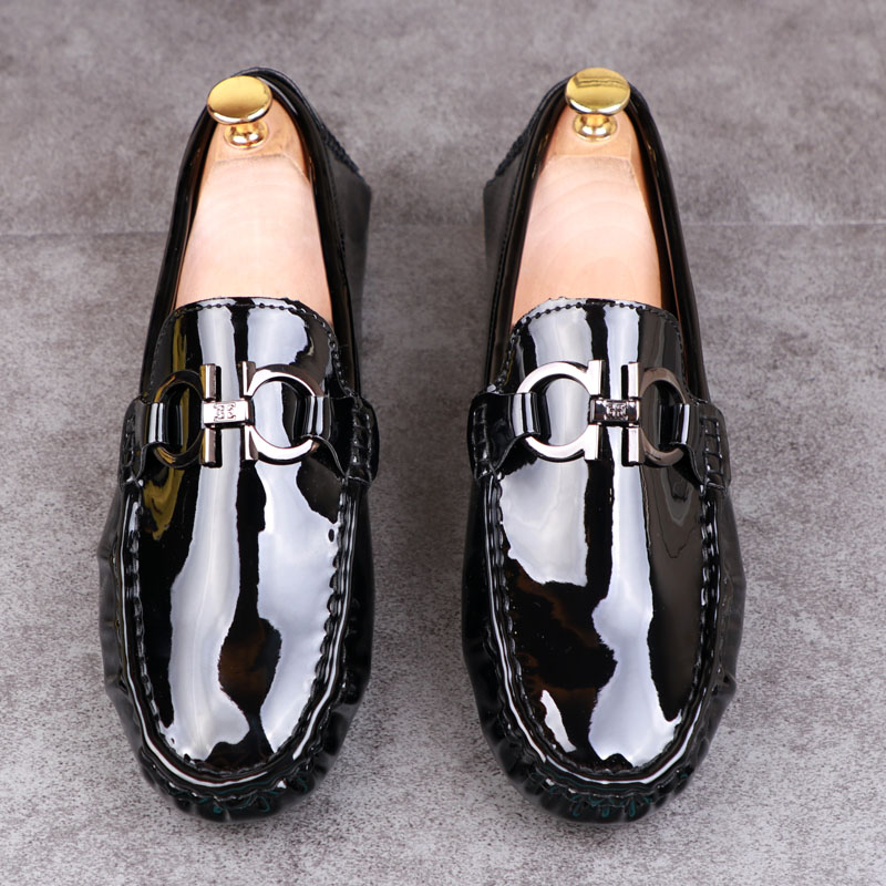 夏季漆皮豆豆鞋男英伦透气亮皮软底个性休闲男鞋一脚蹬懒人鞋子男