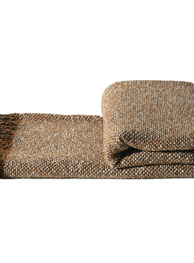 现代简约咖色床尾巾橙色搭毯客厅沙发卧室床搭样板房间售楼部软装