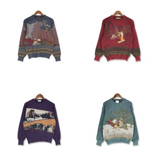 古着Vintage波普图案风景电脑刺绣男女款 宽松秋冬男女毛衣K6新品