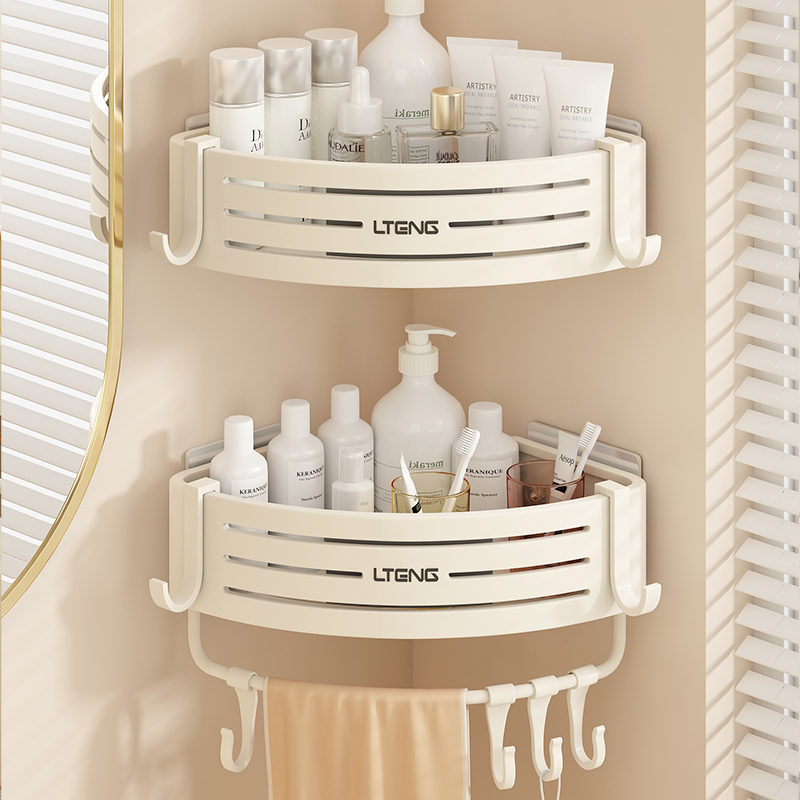 化妆室置物架免打孔浴室洗手间三角架子厕所M洗漱台墙角壁挂收纳