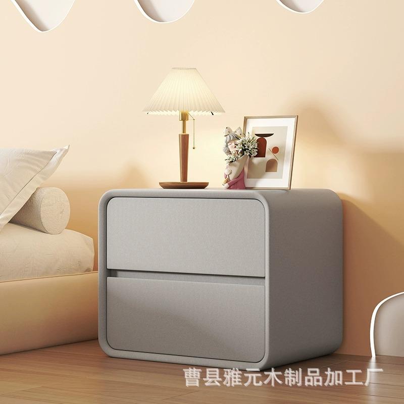 木质床头柜轻奢简约现代小型创意家用卧室储物柜白色奶油风床边柜