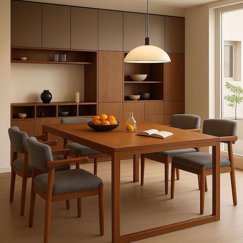 胡桃色全实木餐桌家用客厅小户型出租房吃饭桌子复古风餐桌椅组合