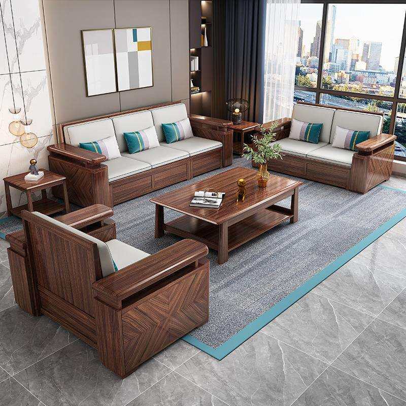 现代简约乌金木实木沙发组合轻奢布艺冬夏两用大小户型客厅家具