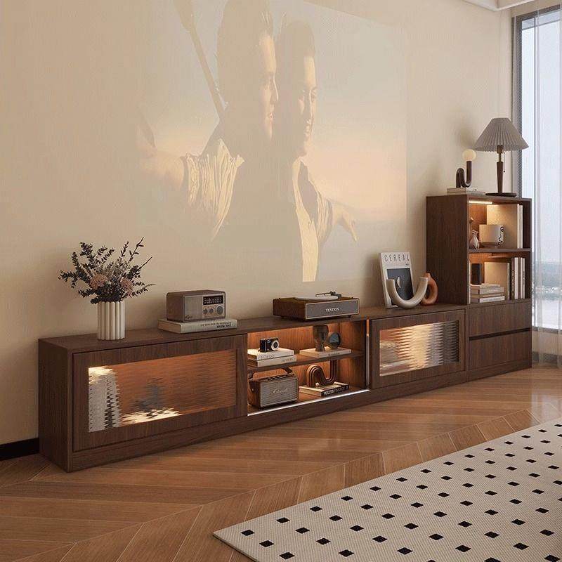 实木中古风电视柜茶几一体组合边柜客厅家用复古收纳储物柜子客厅