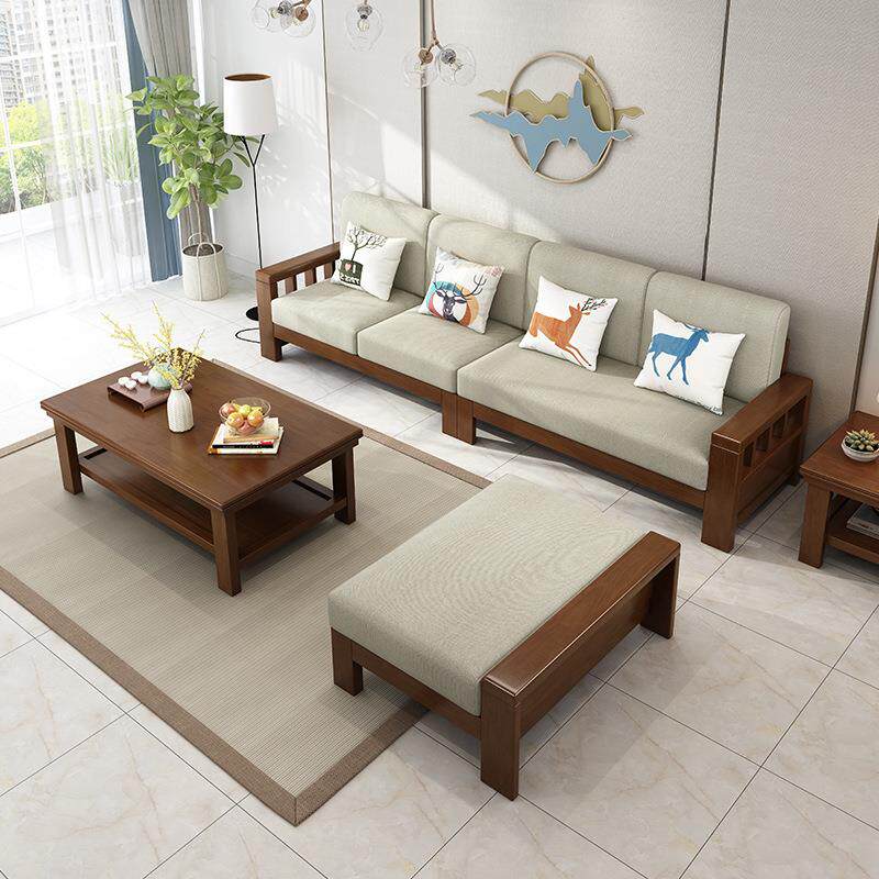 中式实木沙发贵妃位木布组合沙发冬夏两用储物简约小户型客厅沙发