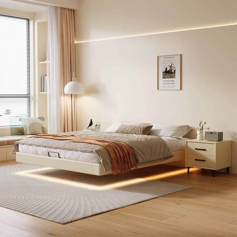 无床头悬浮床极简现代简约小户型实木双人床1.5m悬空奶油风床新品