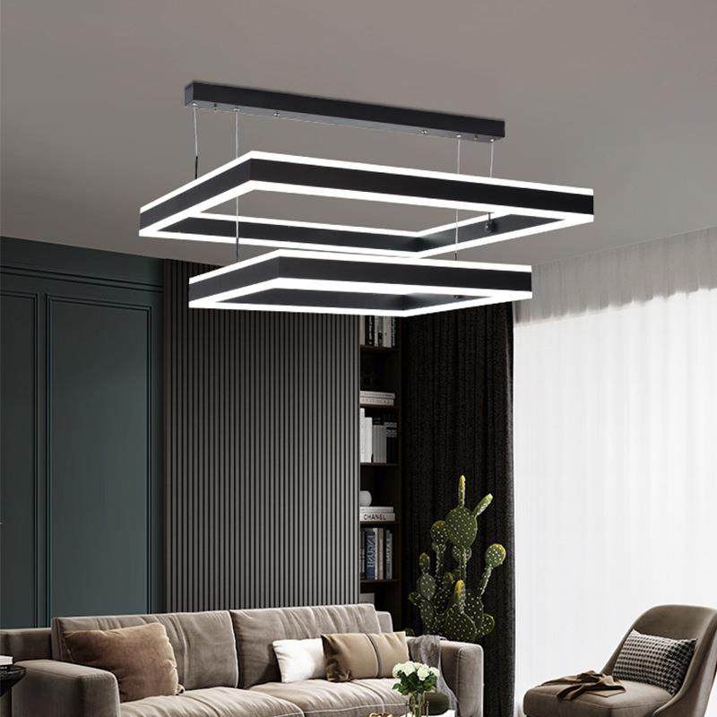 北欧现代简约客厅灯2021年新款大气轻奢方形吊灯极简灯具