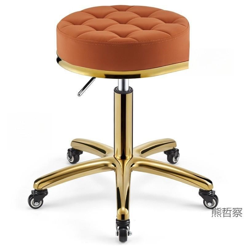 速发理发店旋转升降圆凳子美x发店大工I凳带滑轮店不锈钢靠背椅子