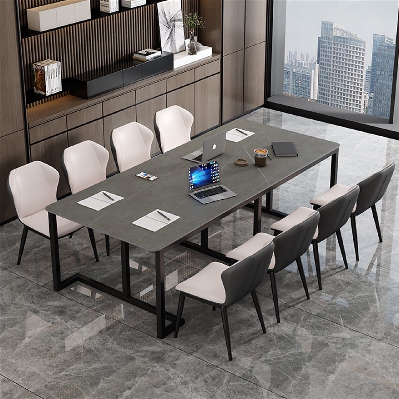 岩板办公桌现代简约大型会议桌长桌办公室接待洽T谈桌椅组合工作