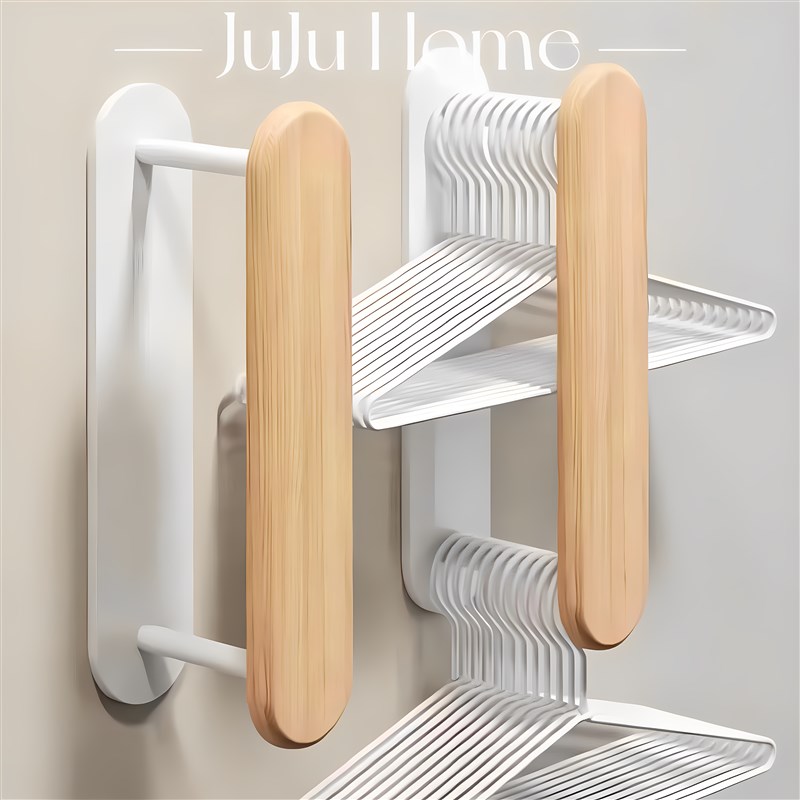 中古衣架收纳层架客厅阳q台浴室免打孔壁挂式原木晾衣架整理收纳