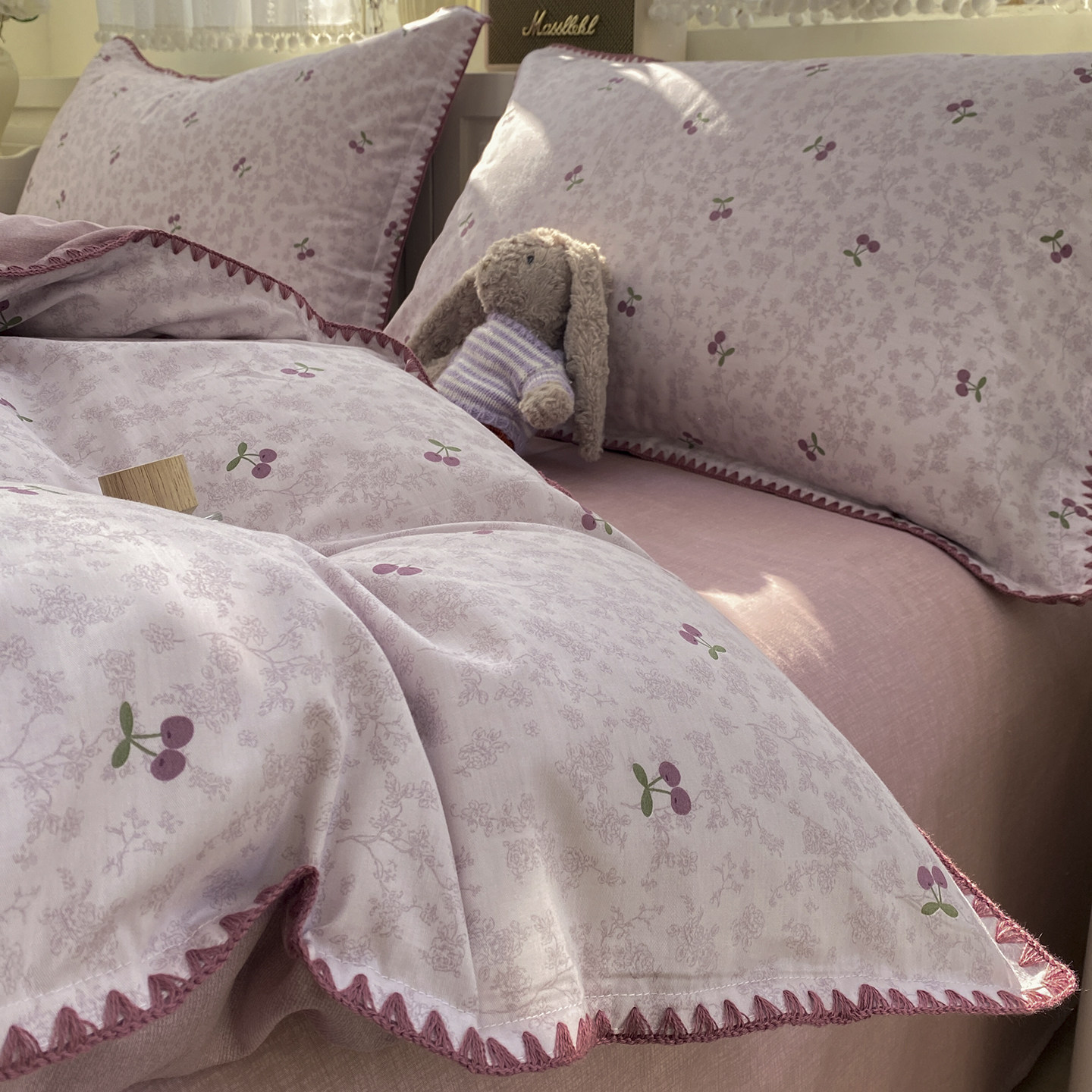 ins紫樱桃全棉被套单件150x200x230纯棉三角针被罩宿舍单人褥子套