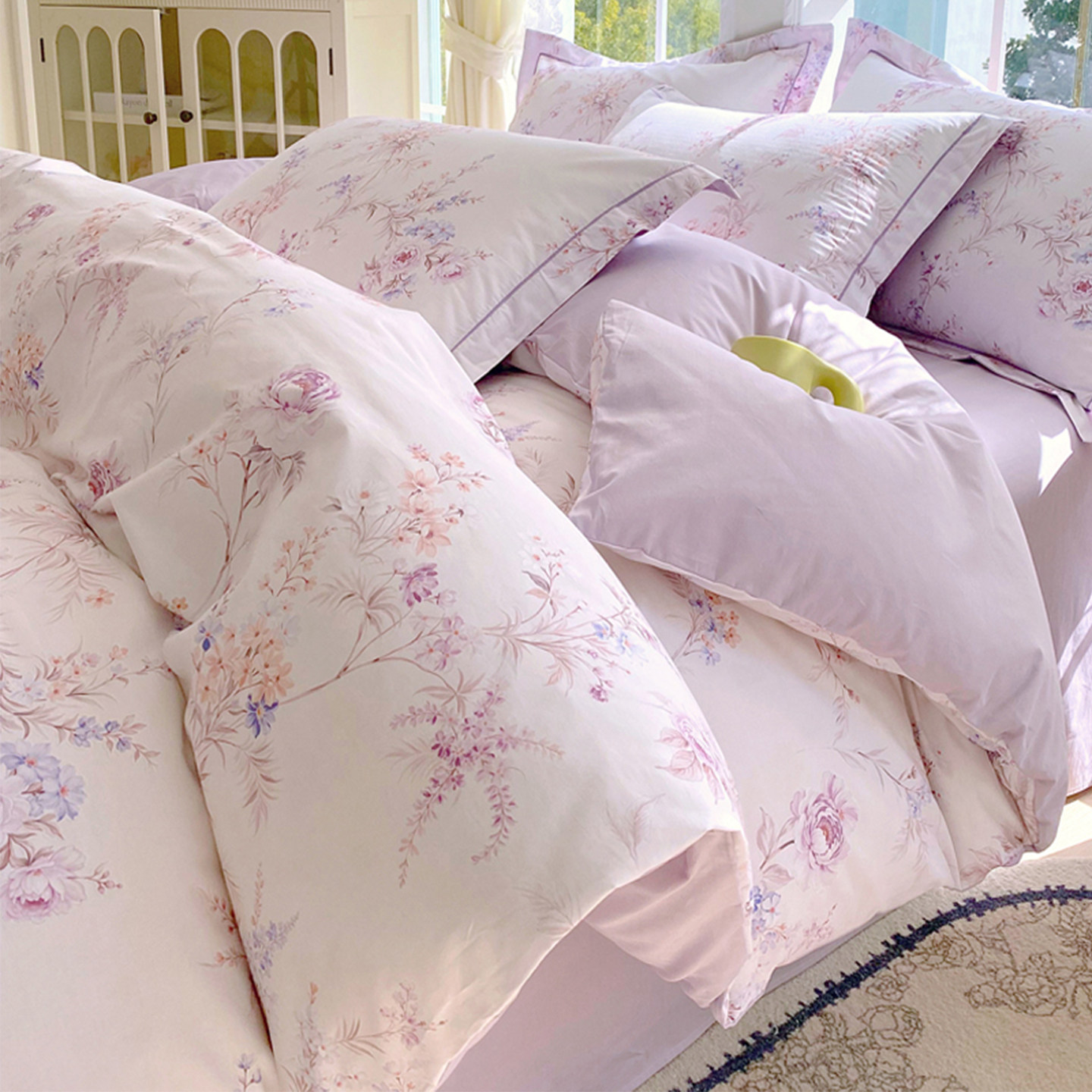 花卉纯棉被套单件150x200x230被罩100全棉床单床笠被单床上四件套