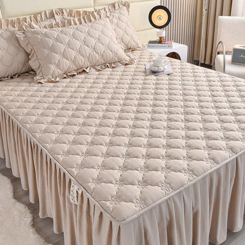 公主风夹棉床裙式床罩三件套加厚