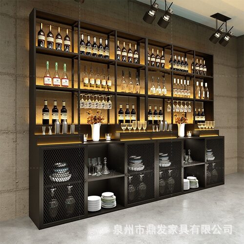 酒柜酒架红酒柜展示架落地储物柜铁艺餐边柜靠墙吧台酒吧餐厅