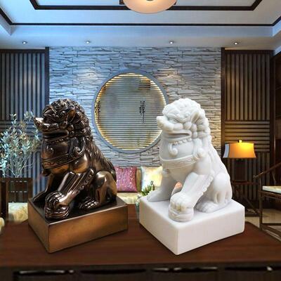新中式书房书柜冷铸铜狮子招财摆件样板房客厅玄关办公室软装饰品