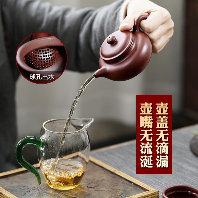 111V【不亦乐壶】宜兴紫砂壶半手吴荣华原矿紫朱泥仿古泡茶壶华庚