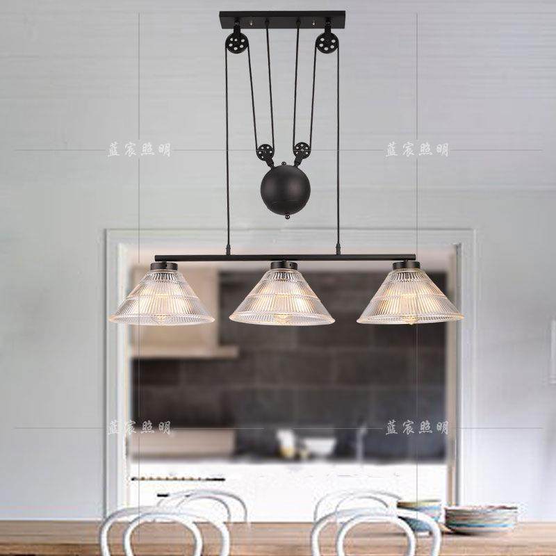 美式loft工业风滑轮升降玻璃吊灯餐厅卧室艺术灯具铁艺三头吊灯,鲜花速递/花卉仿真/绿植园艺,割草机/草坪机,淘宝优惠券,粉丝福利购,淘宝优惠卷