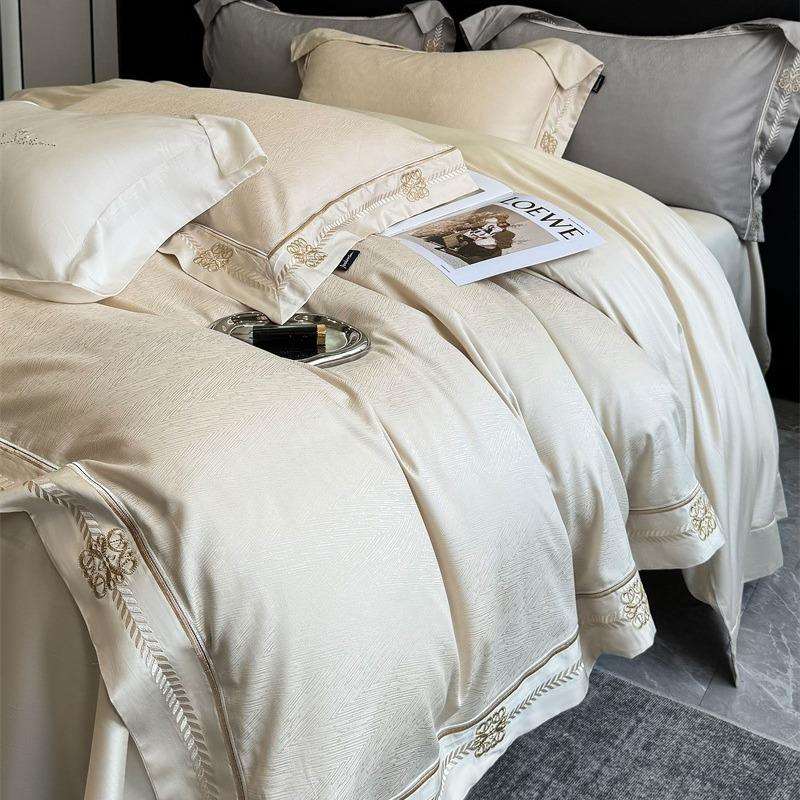 轻奢提花刺绣裸睡天丝棉夏季四件套丝滑被套床单双人凉感床上用品