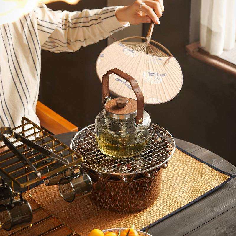 围炉煮茶器家用室内外炭火酒精炉户外烧烤取暖碳炉玻璃煮茶壶套装