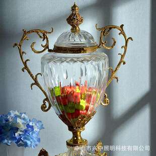 欧式高档奢华装饰玻璃罐奖杯摆件美式水晶配铜豪华家居饰品艺术品