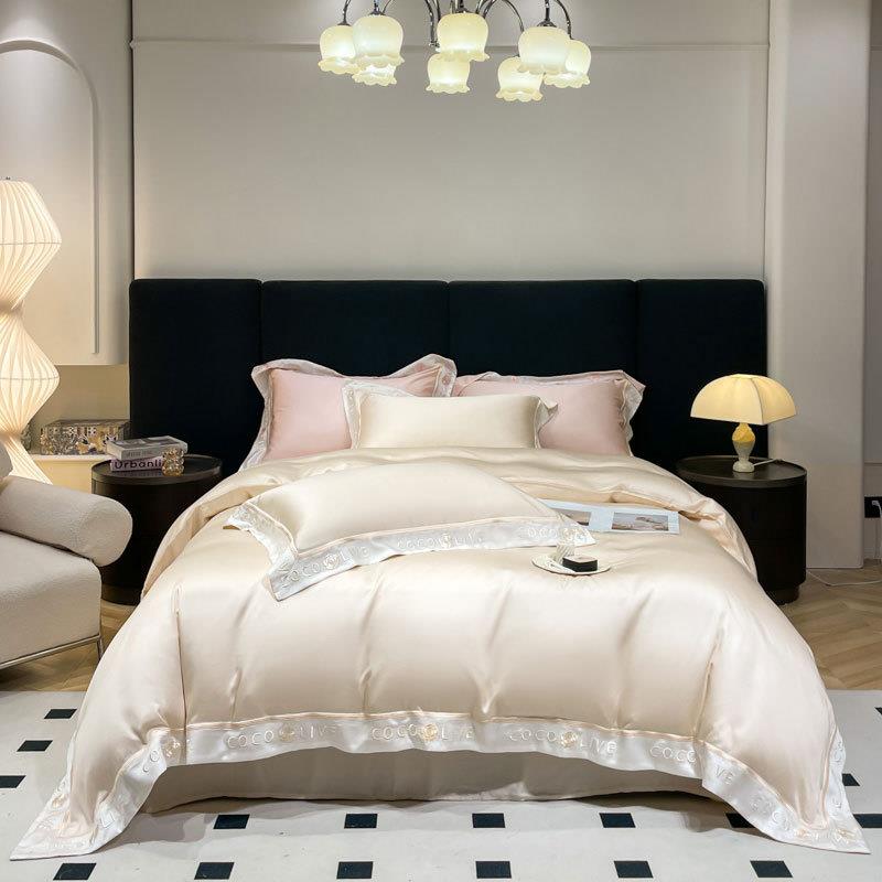 轻奢风60支双面天丝床单四件套 简约纯色春夏季丝滑裸睡被套床品4