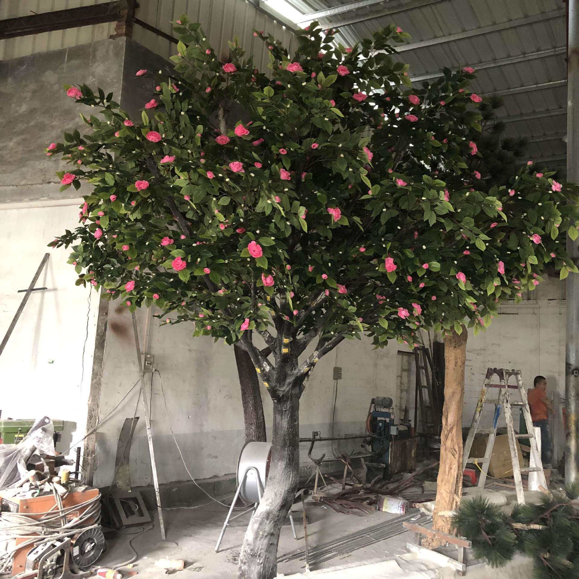 园艺造景仿真茶花树酒店商场装饰落地摆件景观人造仿真大型茶花树