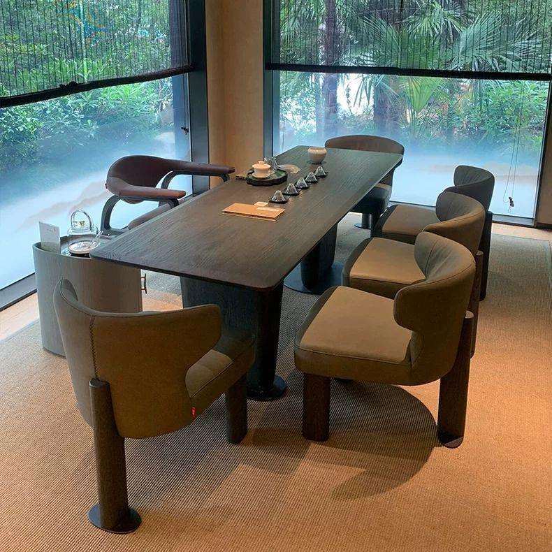 现代简约实木茶桌意式极简设计师款长方形白蜡木餐桌办公桌