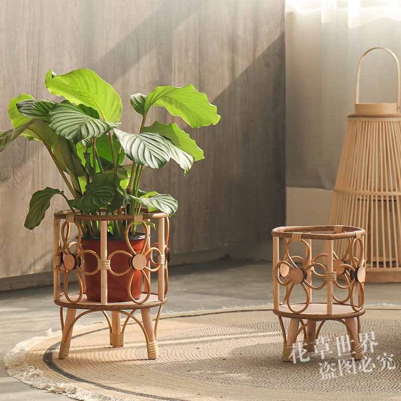 客厅藤编落地花架器织藤编北欧花篮盆阳台绿植花盆塑套装饰花家居