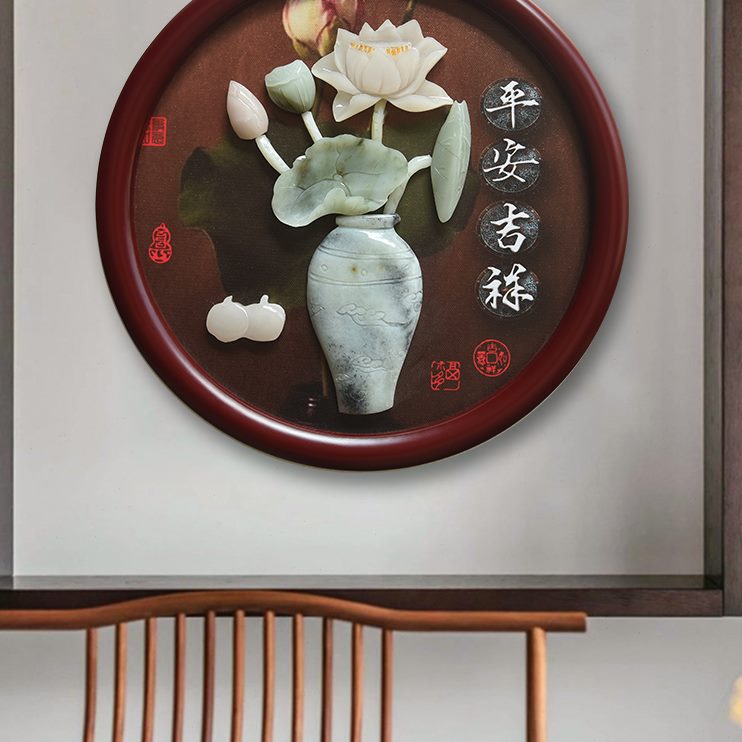 雕饭厅挂画背景墙壁饰30圆形浮雕玉福字楼梯走廊餐桌装饰画新中式图片