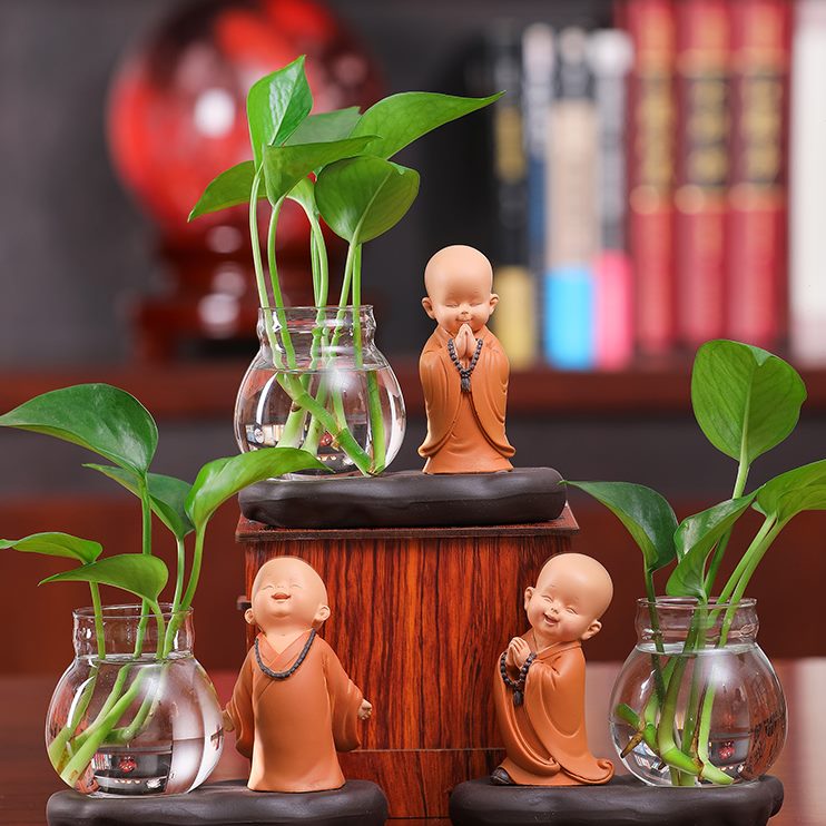 水养植物花瓶器新中式客厅皿透明小摆件插花绿萝水培花器创意玻璃