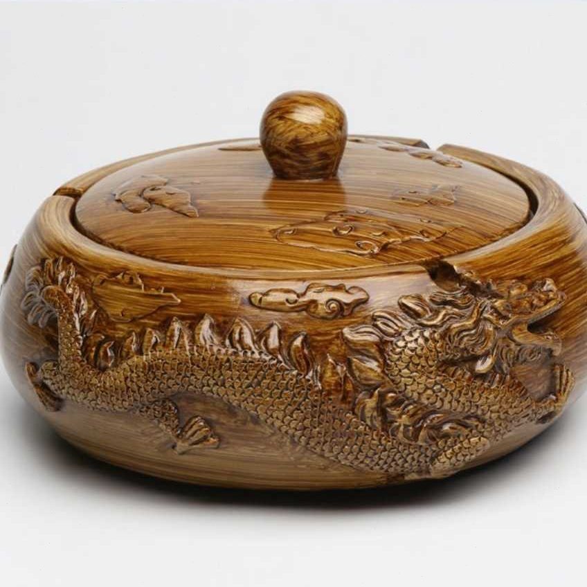 新款店铺办公室装饰时尚大号带盖浮雕烟灰缸家居创意中式礼品摆件