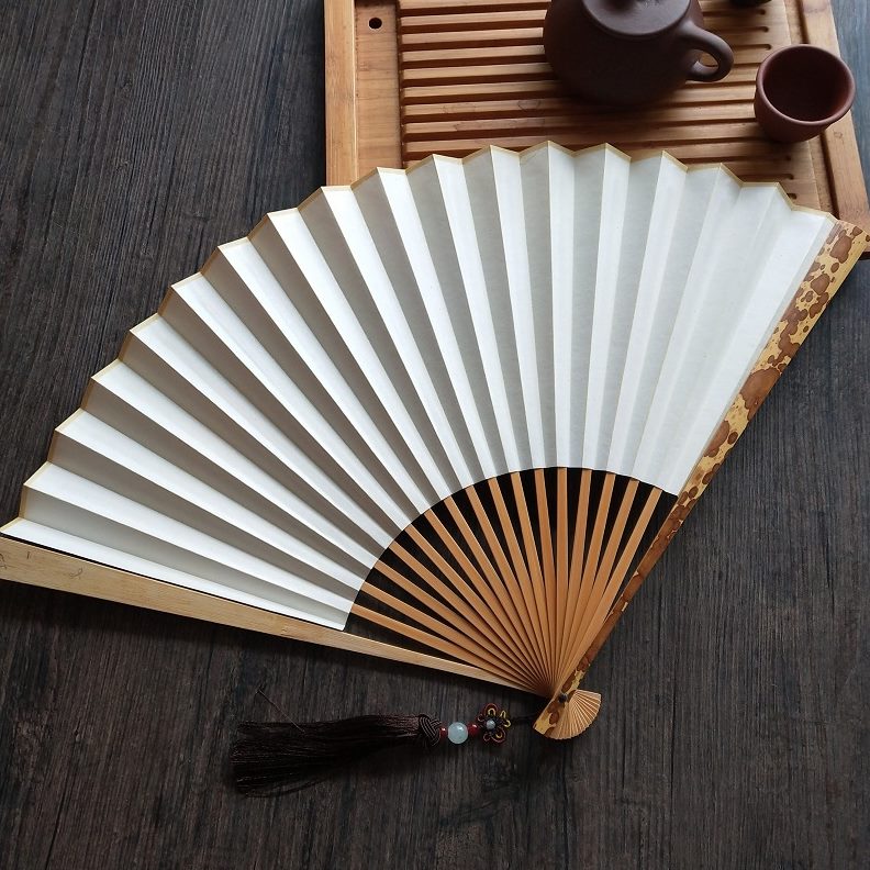 纯手工折扇湘妃超薄流苏书画妃斑扇面空白苏工扇扇子包邮竹梅寸9