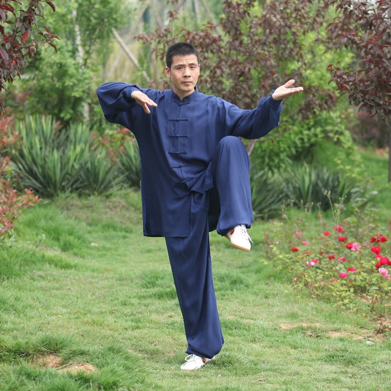 太极拳男服装练功服男女运动春秋棉绸黑色晨练白色太极服女套装