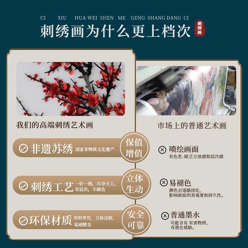 梅兰竹菊刺绣茶室装饰画宋代美学客厅沙发背景墙挂画茶空间茶桌画图片