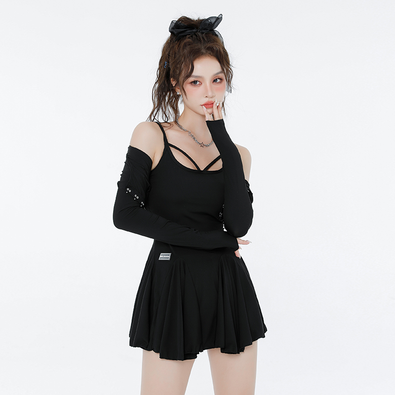 泳衣女2025新款爆款泡温泉遮肚显瘦连体裙式罩衫长袖高级感游泳衣