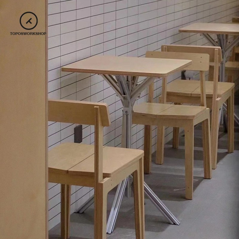 咖啡厅商用桌椅桦木海洋板桌子铝型材工业风奶茶馆凳子甜品店桌椅