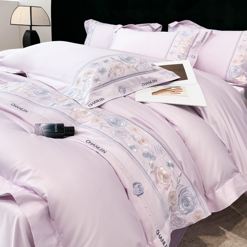 高级A类200支长绒棉四件套全棉纯棉花卉刺绣被套床单新款床上用品