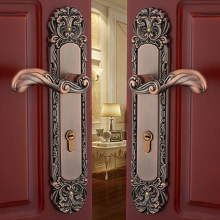 欧式门锁室内三件套豪华静音对开门门锁双开门把手房门锁大门锁具