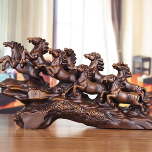 实木雕八骏马摆件大号八骏u图办公室桌面工艺品公司开业乔迁送礼