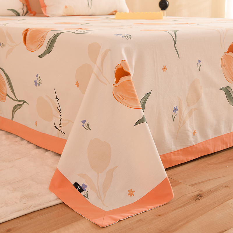 A类加厚磨毛床单单件100全棉儿童清新花卉被单枕套三件套宿舍