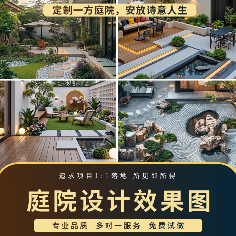 庭院设计效果图园林景观别墅小院子花园露台施工图方案布置顶楼